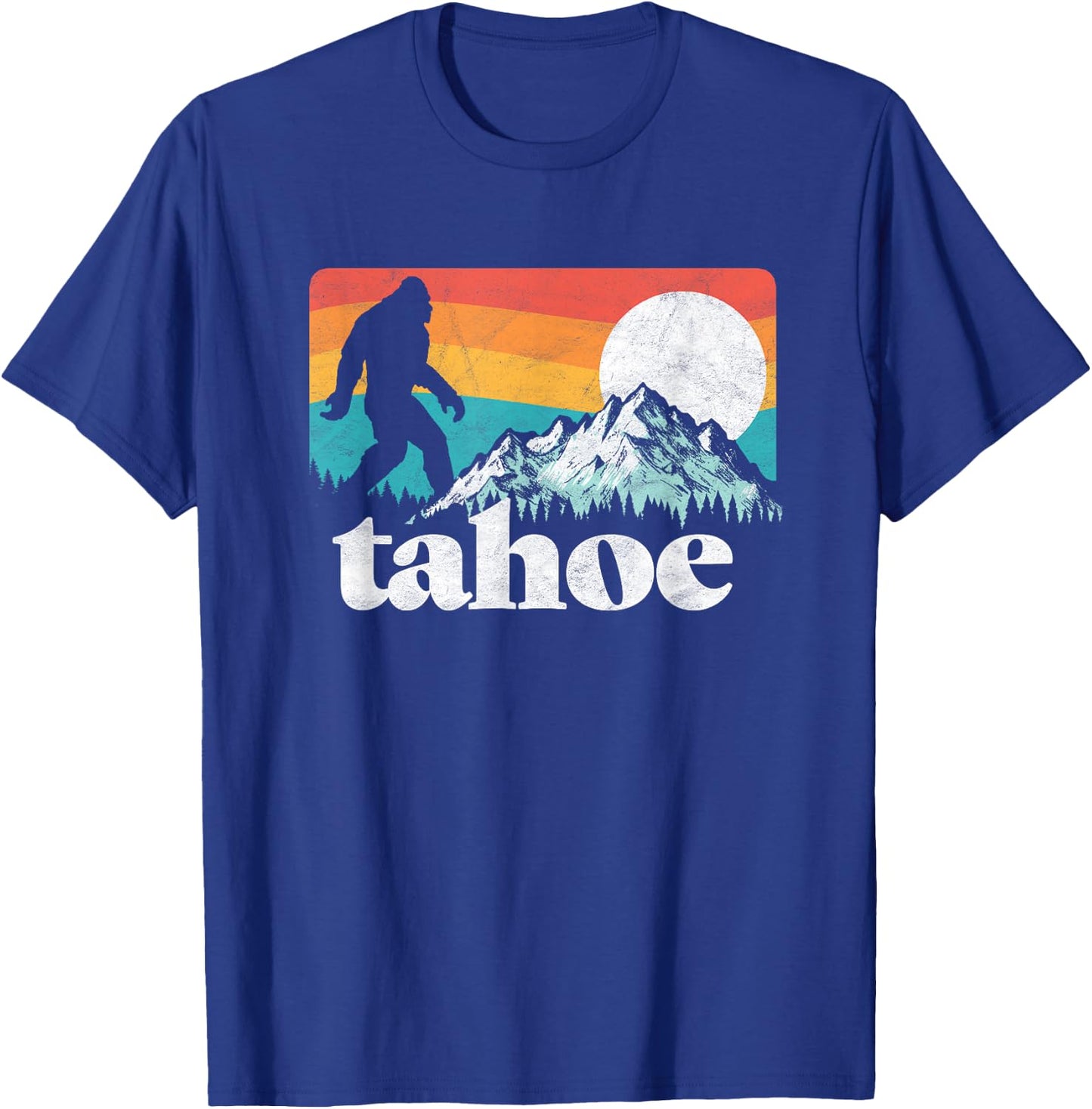 Lake Tahoe Retro Bigfoot Mountains T-Shirt - T-Shirt | Royal