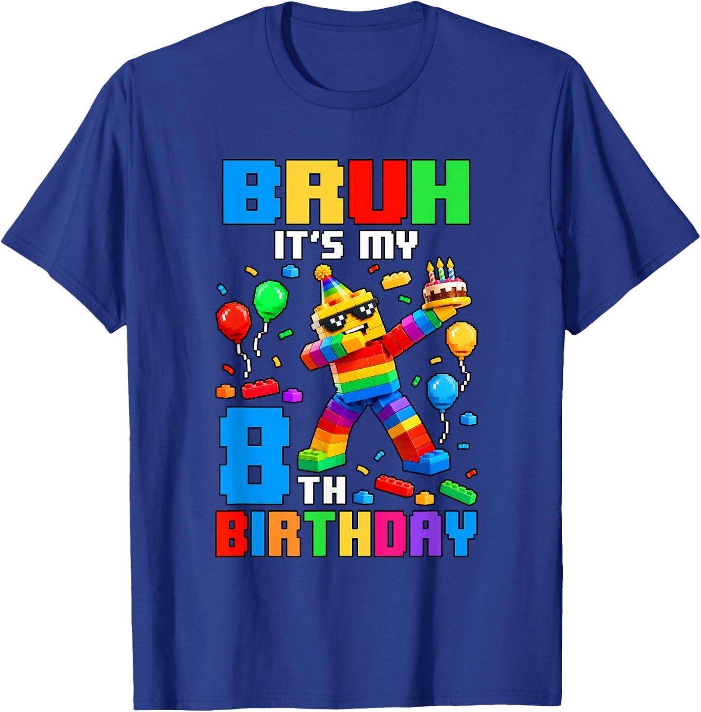 Bruh It's My 8th Birthday Building Brick 8 Years Old Boys T-Shirt - T-Shirt | Royal