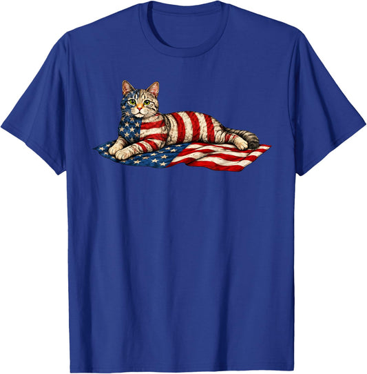 American Flag Cat 4th of July T-Shirt - T-Shirt | Royal