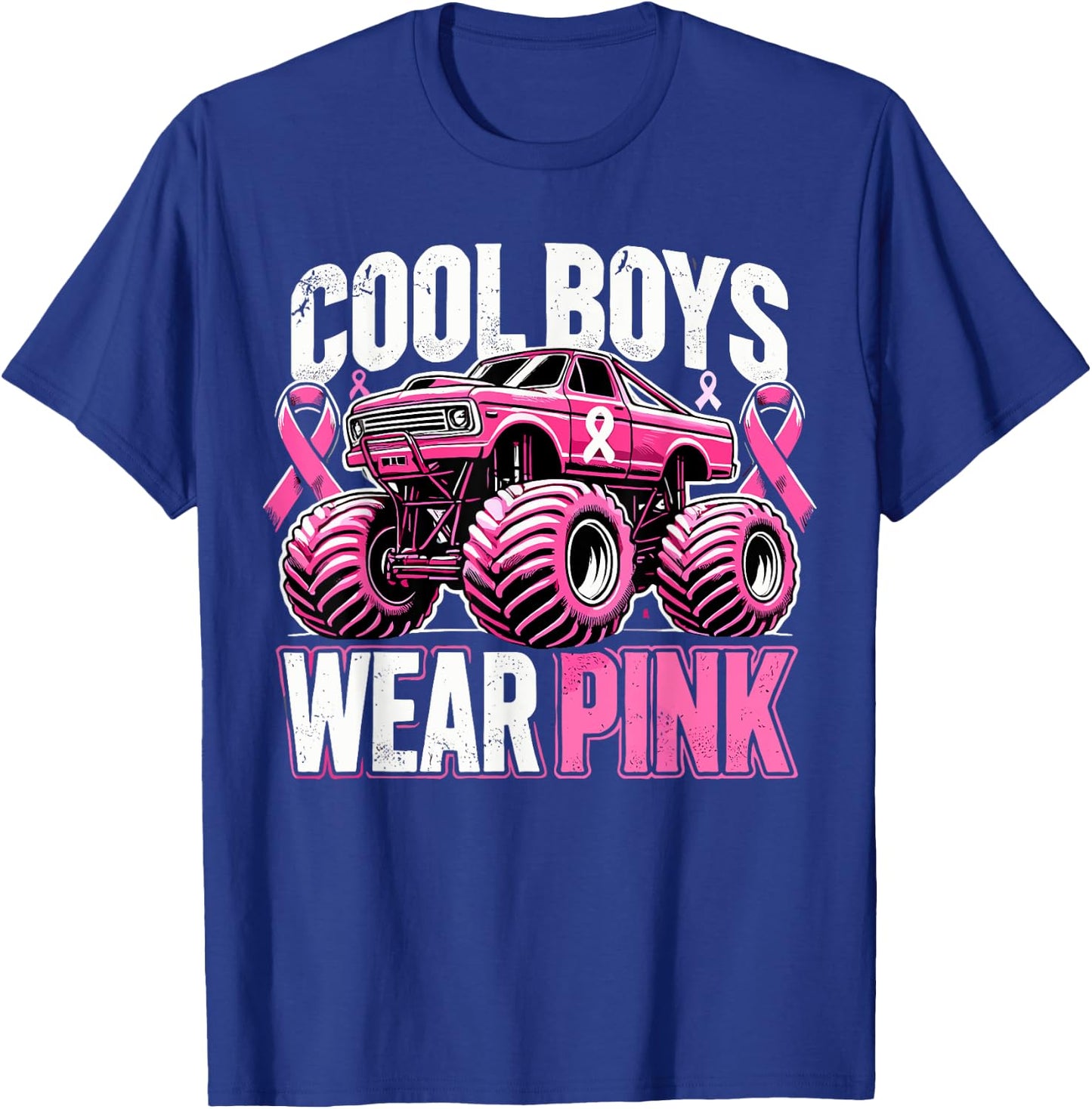 Monster Truck Breast Cancer Awareness Cool Boys Wear Pink T-Shirt - T-Shirt | Royal