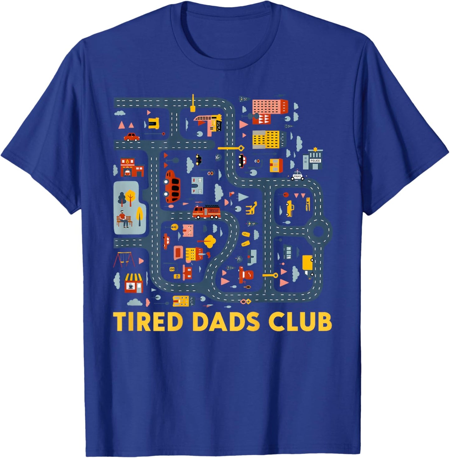 (On Back) Tired Dad Club Car Race Track On Dad Fathers Day T-Shirt - T-Shirt | Royal