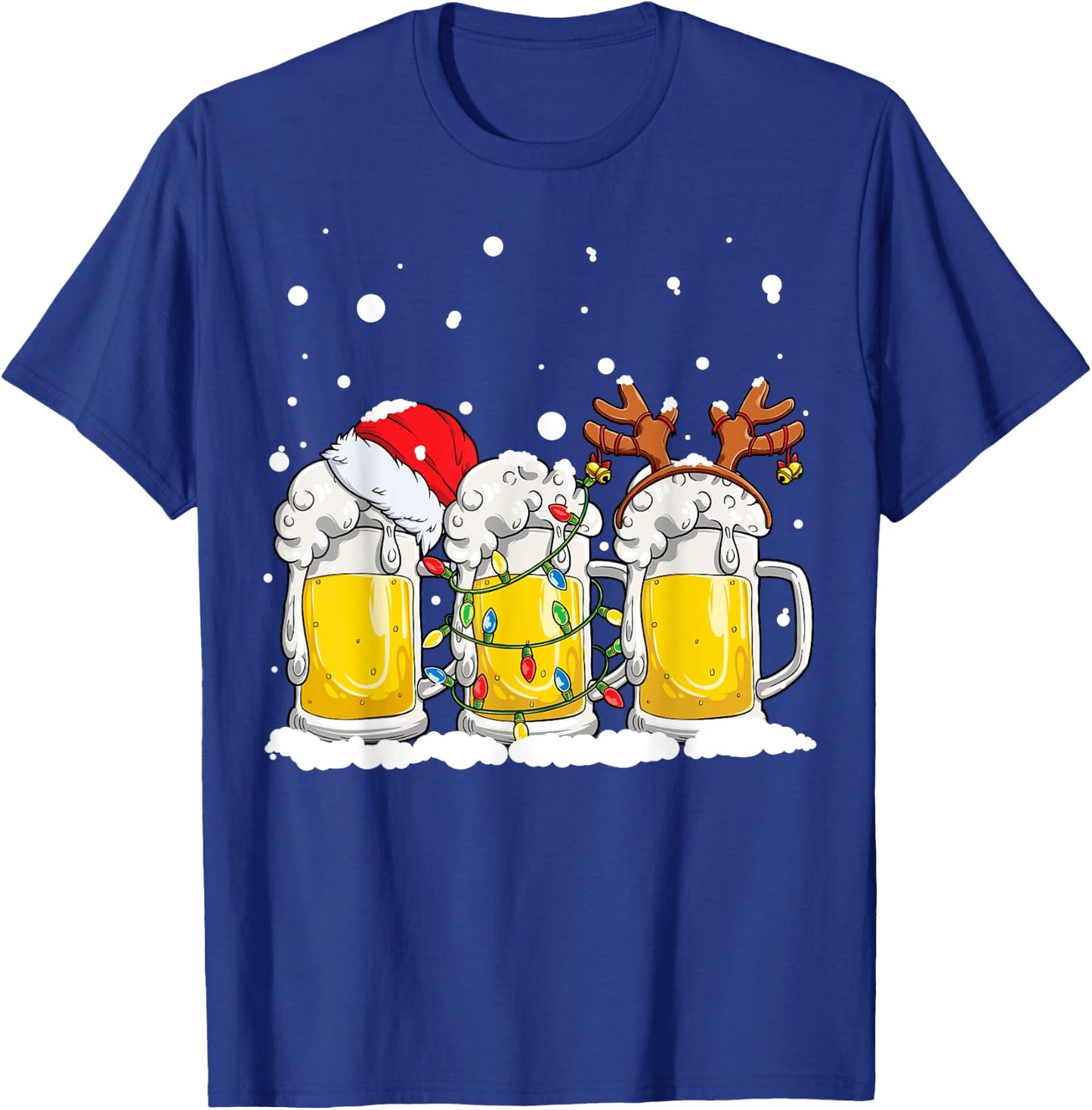 Beer Christmas Mug Santa Reinbeer Xmas Tree Lights Men Women T-Shirt - T-Shirt | Royal