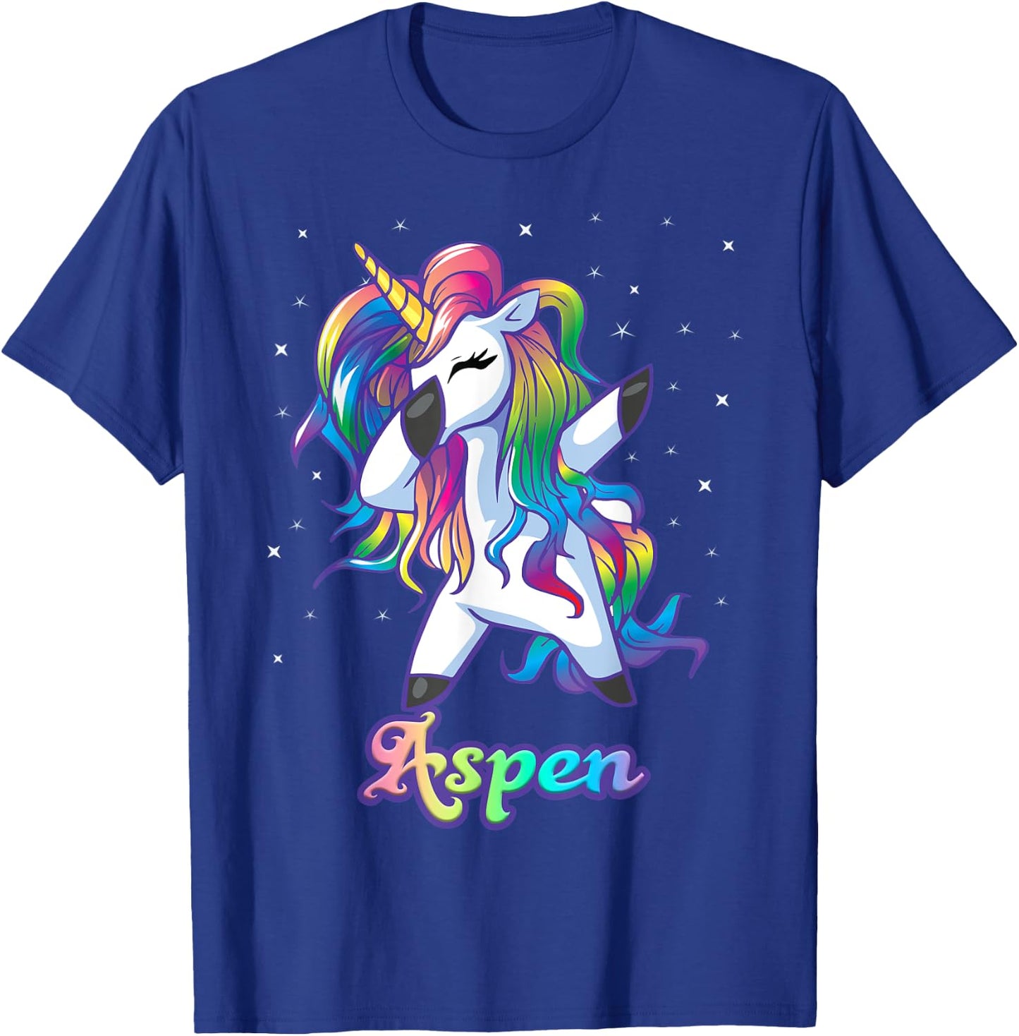 ASPEN Name Personalized Custom Rainbow Unicorn Dabbing T-Shirt - T-Shirt | Royal
