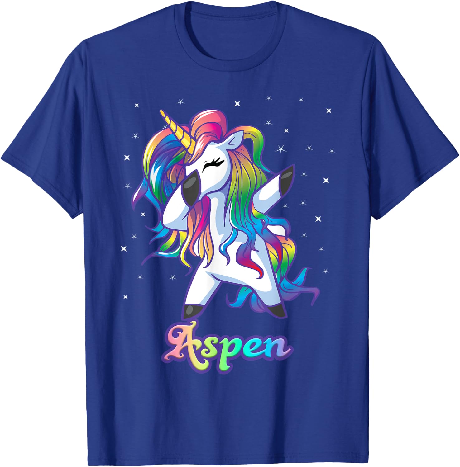 ASPEN Name Personalized Custom Rainbow Unicorn Dabbing T-Shirt - T-Shirt | Royal