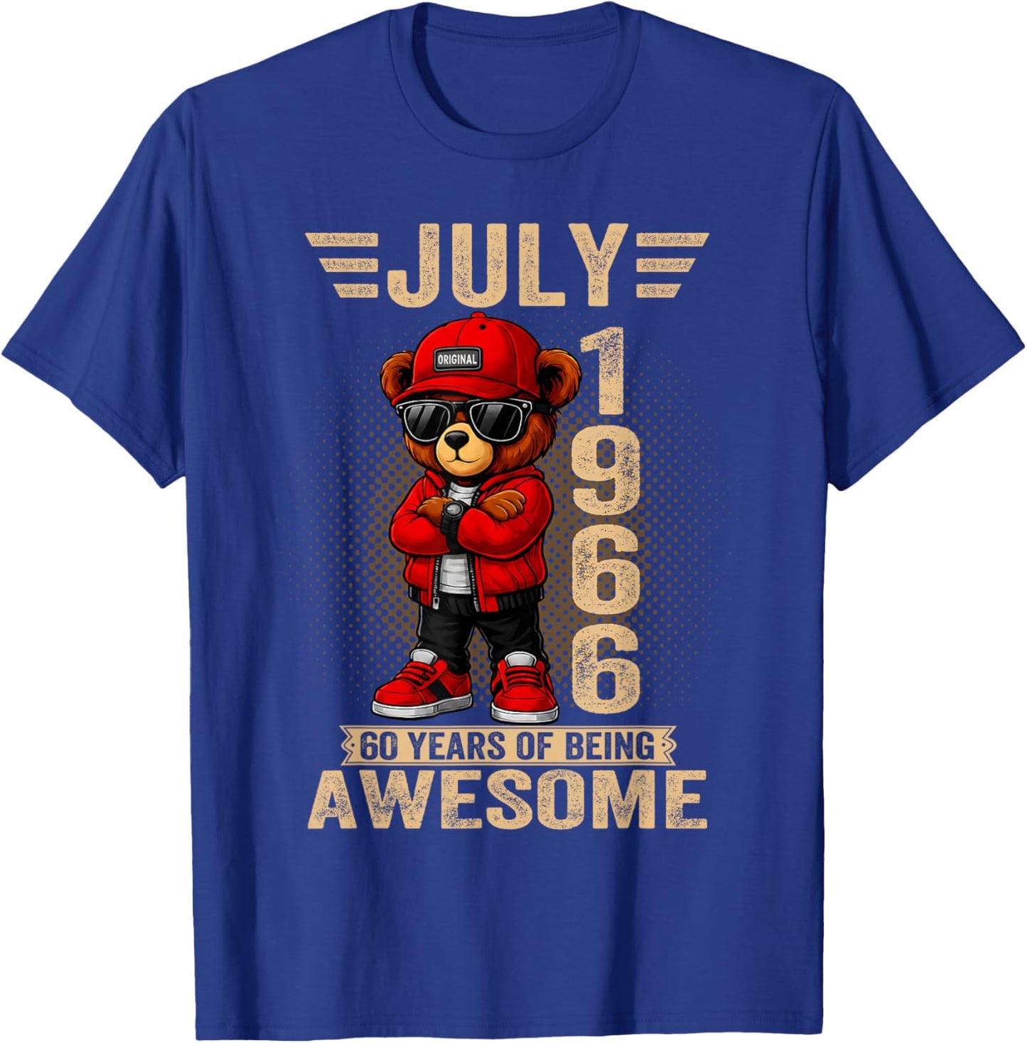 July 60th Birthday Men Women 1966 Awesome Teddy Bear T-Shirt - T-Shirt | Royal