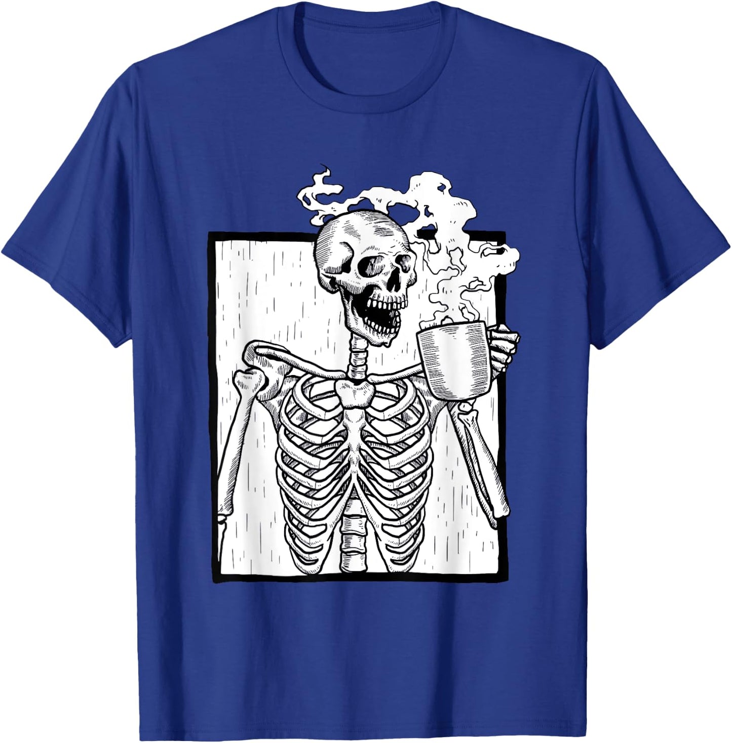 Halloween Coffee Drinking Skeleton Coffee Skull T-Shirt - T-Shirt | Royal