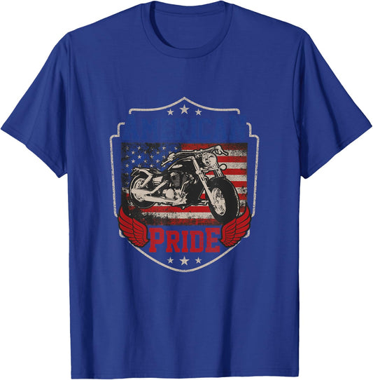 American Motorcycle Pride Vintage Proud biker 4th of July Women Kids Men T-Shirt - T-Shirt | Royal