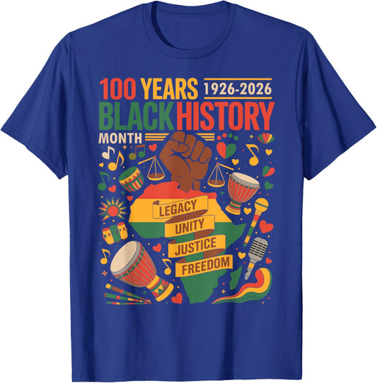 100 Years Black History Centennial Black History Month T-Shirt - T-Shirt | Royal