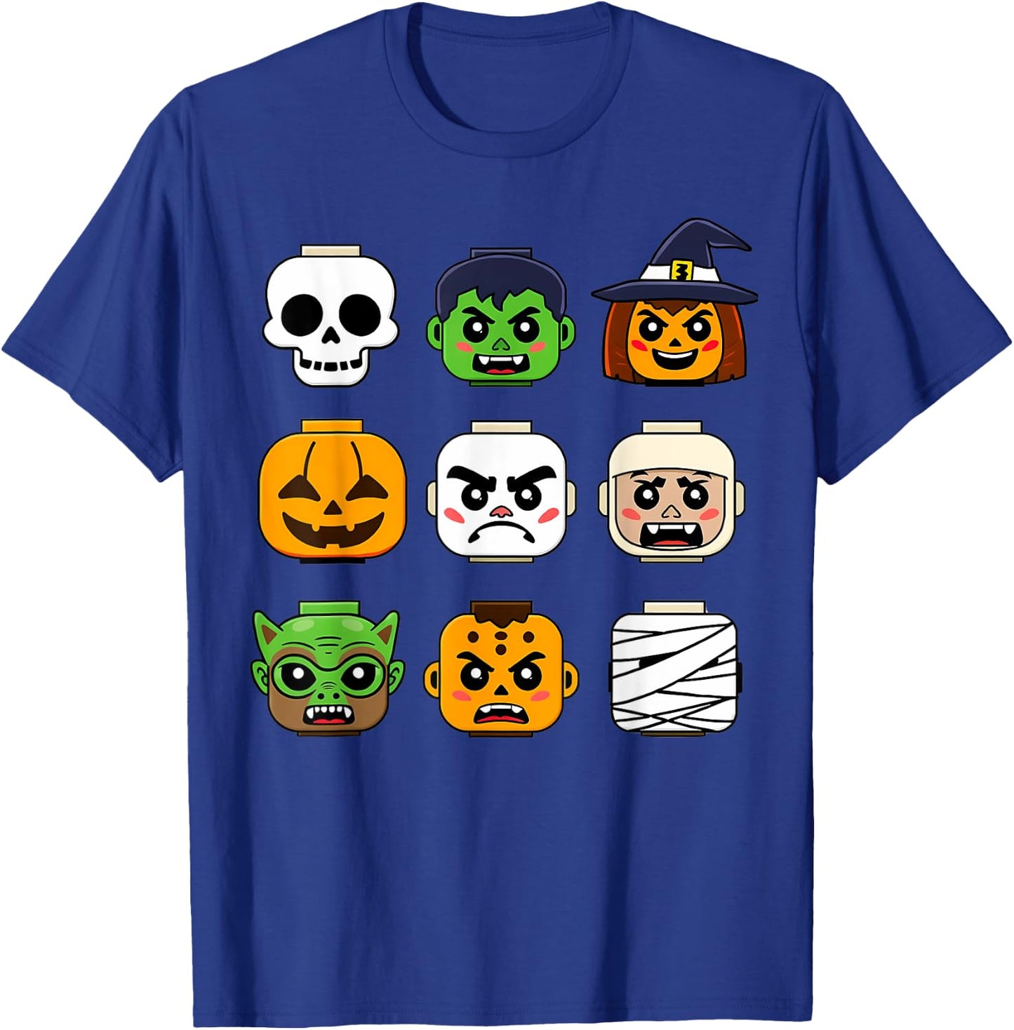 Halloween Building Brick Head Pumpkin Ghost Zombie Boys T-Shirt - T-Shirt | Royal