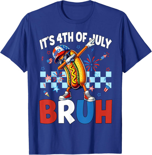 It's 4th of July Bruh Hotdog American Flag Patriotic Kid Boy T-Shirt - T-Shirt | Royal