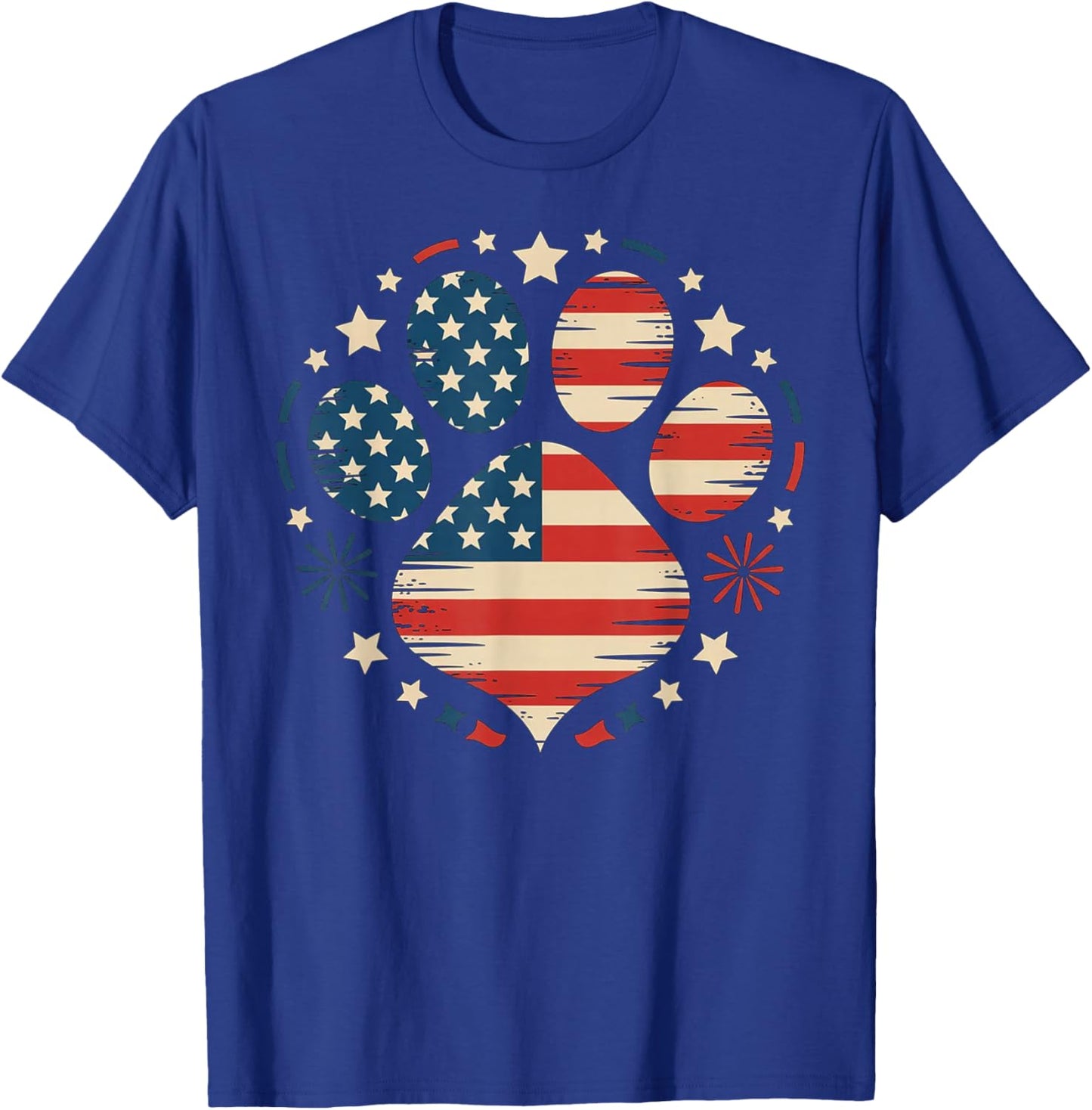 Patriotic Dog Paw American Flag Dog Lover 4th of July T-Shirt - T-Shirt | Royal