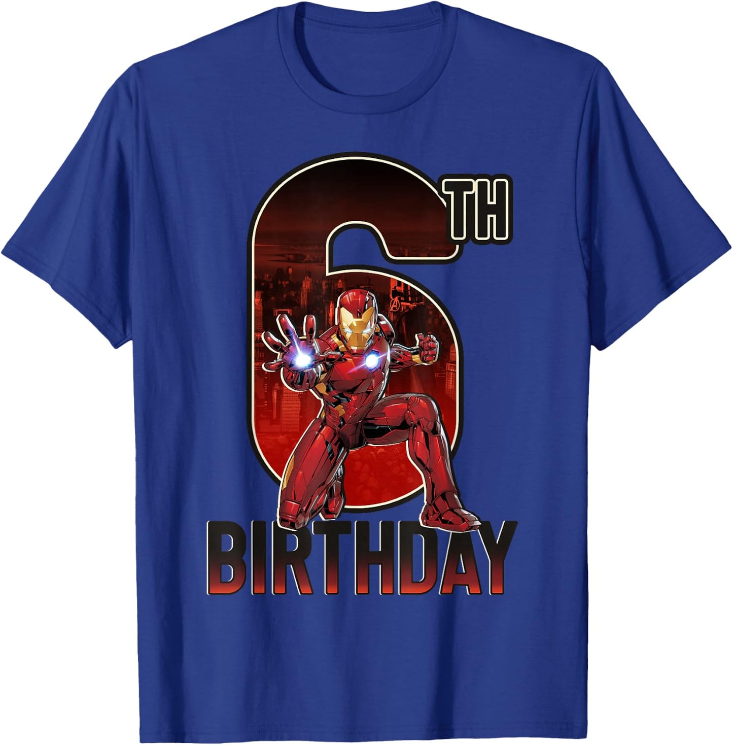 Marvel Iron Man 6th Birthday Action Pose Graphic T-Shirt - T-Shirt | Royal