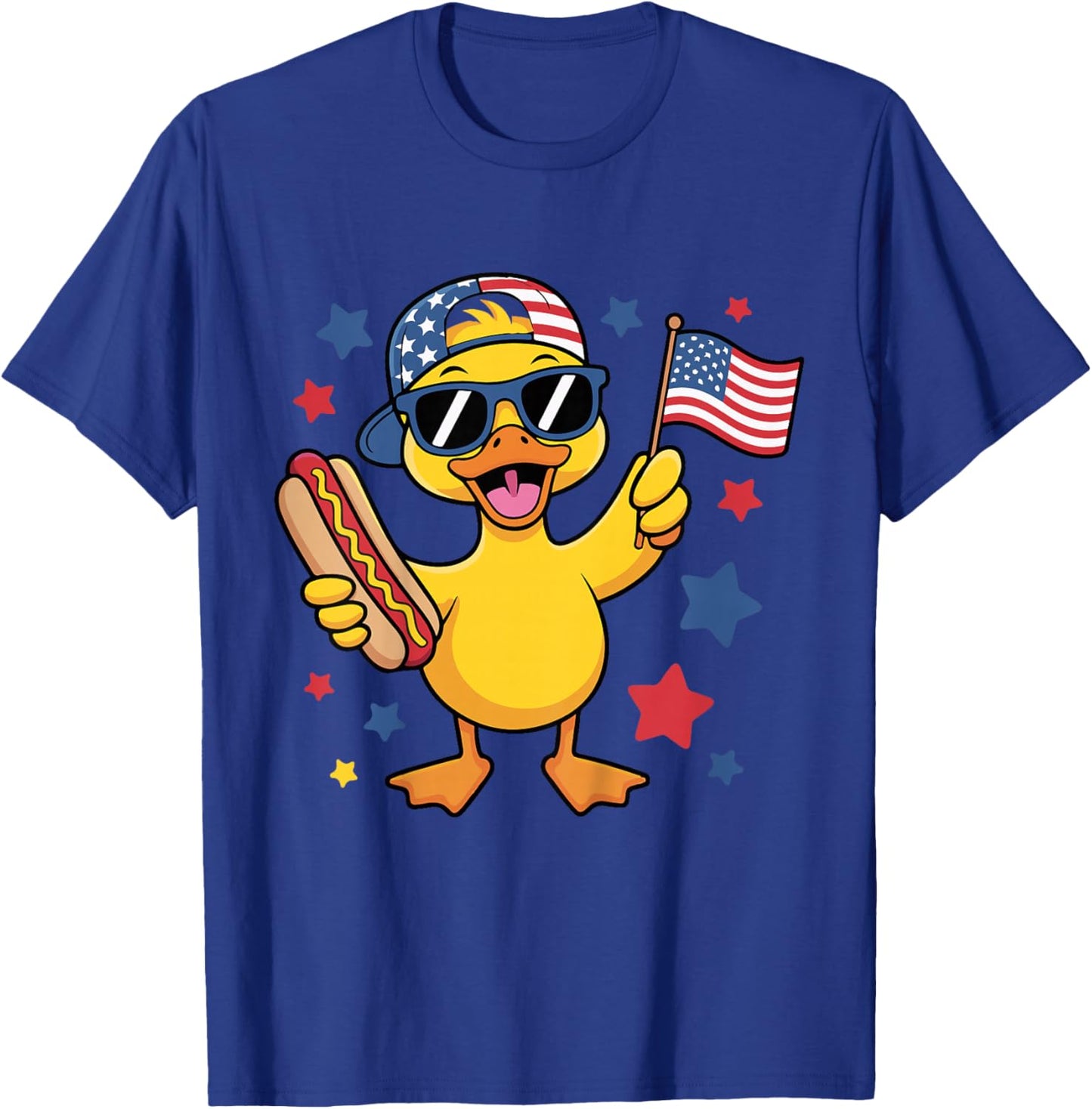 Funny Patriotic Duck USA Flag 4th of July Hotdog Kids Boys T-Shirt - T-Shirt | Royal
