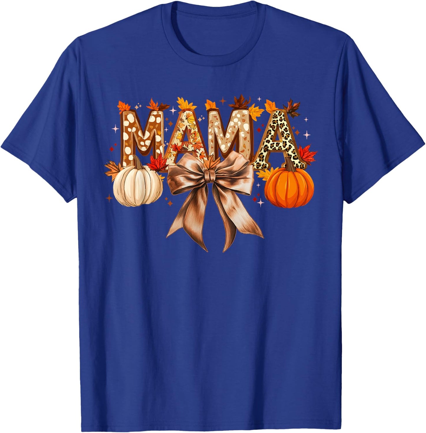 Retro Mama Coquette Bows Leopard Mom Fall Thanksgiving Women T-Shirt - T-Shirt | Royal
