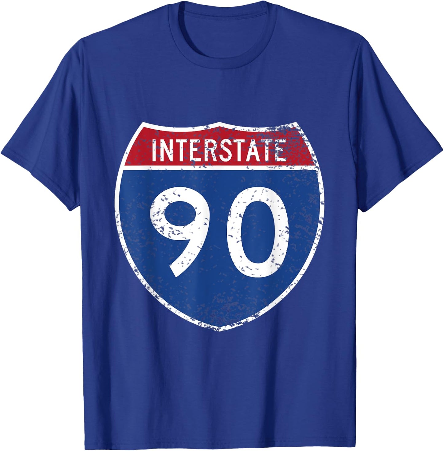 Interstate 90 Distressed Grunge Vintage Look T-Shirt - T-Shirt | Royal