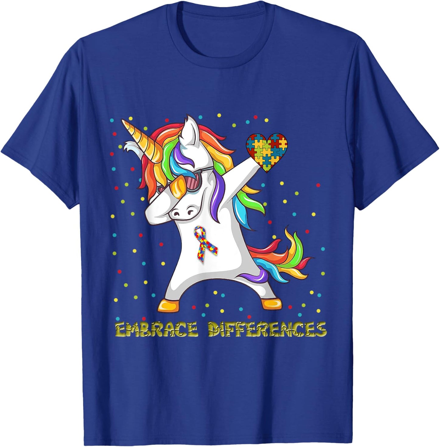 Embrace Differences Unicorn Dabbing Puzzle Autism Awareness T-Shirt - T-Shirt | Royal