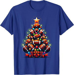 American Football Christmas Tree Xmas Pajamas Player Coach T-Shirt - T-Shirt | Royal