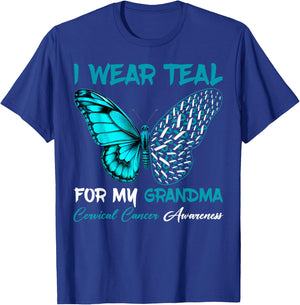 I Wear Teal For My Grandma Cervical Cancer Awareness Support T-Shirt - T-Shirt | Royal