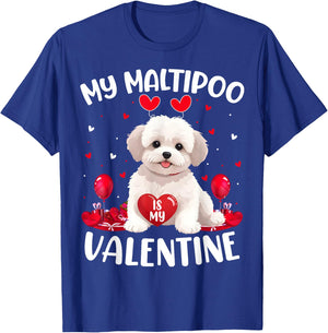Maltipoo Is My Valentine Hearts Maltipoo Dog Valentines Day Men Women Kids T-Shirt - T-Shirt | Royal