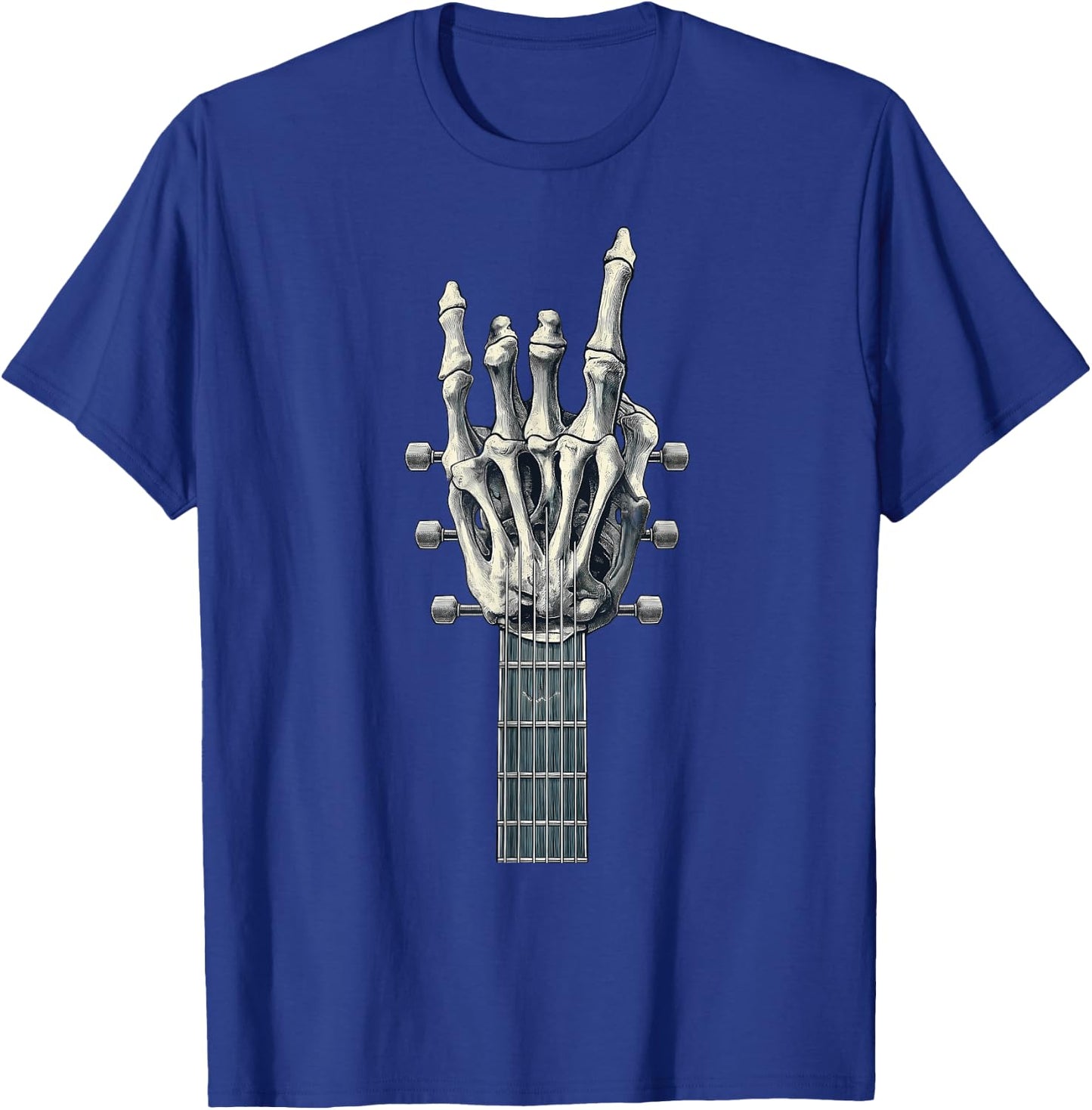 Rock On Guitar Neck Rock & Roll Star Skeleton Hand Band T-Shirt - T-Shirt | Royal