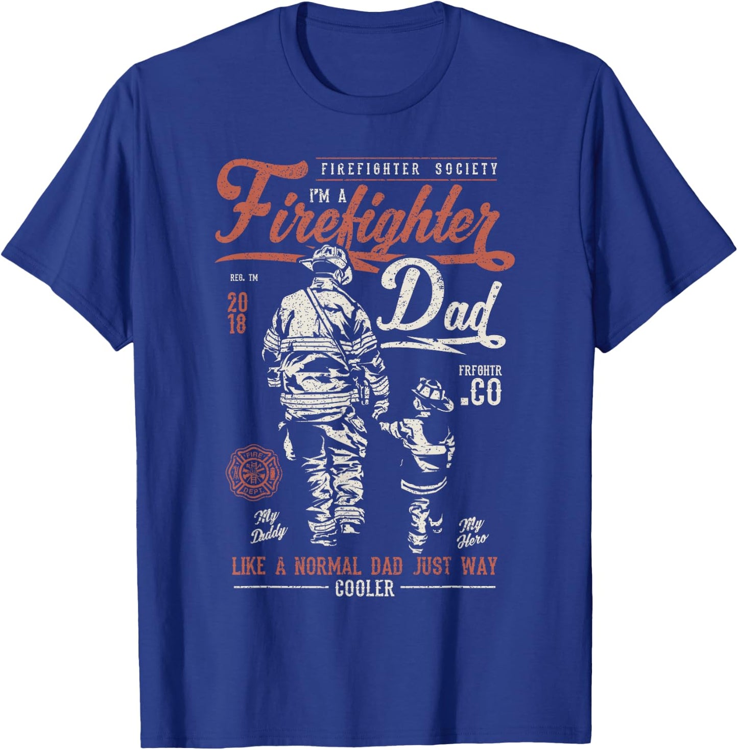 Distressed Firefighter Dad Shirt Men Fathers Day Fireman T-Shirt - T-Shirt | Royal