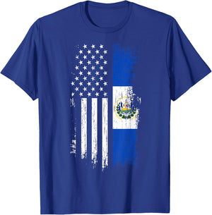 Salvadoran America Flag - El Salvador USA Shirt T-Shirt - T-Shirt | Royal