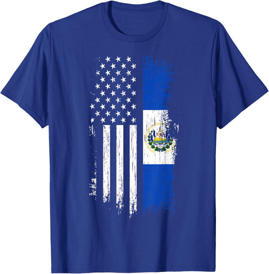 Salvadoran America Flag - El Salvador USA Shirt T-Shirt - T-Shirt | Royal