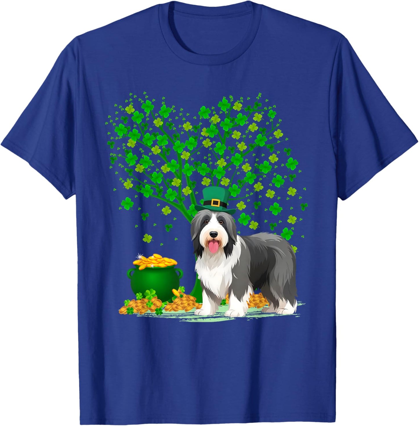 Shamrock Tree Leprechaun Bearded Collie Dog St Patrick's Day T-Shirt - T-Shirt | Royal
