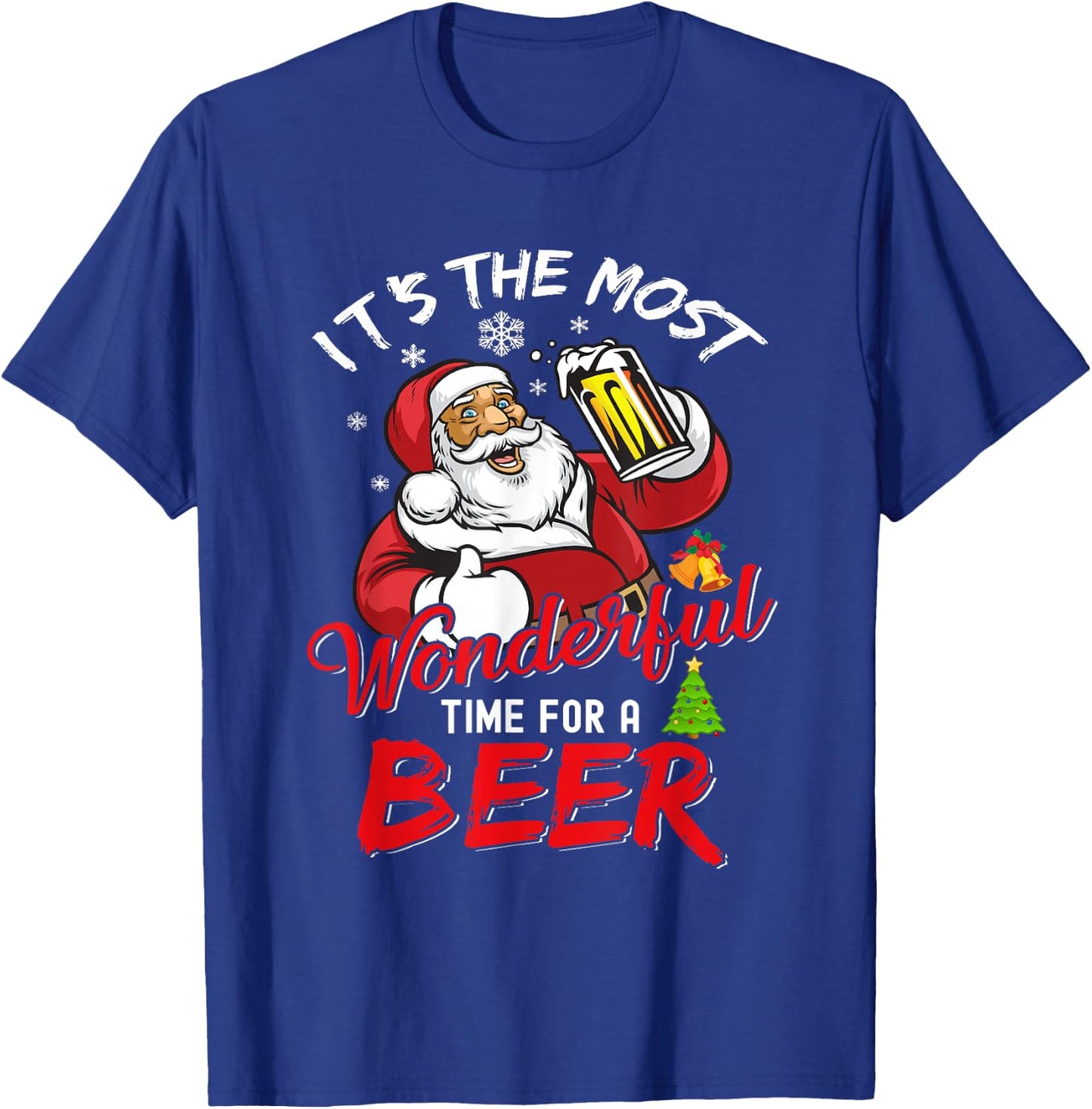 Funny Christmas Santa Claus Drinking Beer Wonderful Time T-Shirt - T-Shirt | Royal