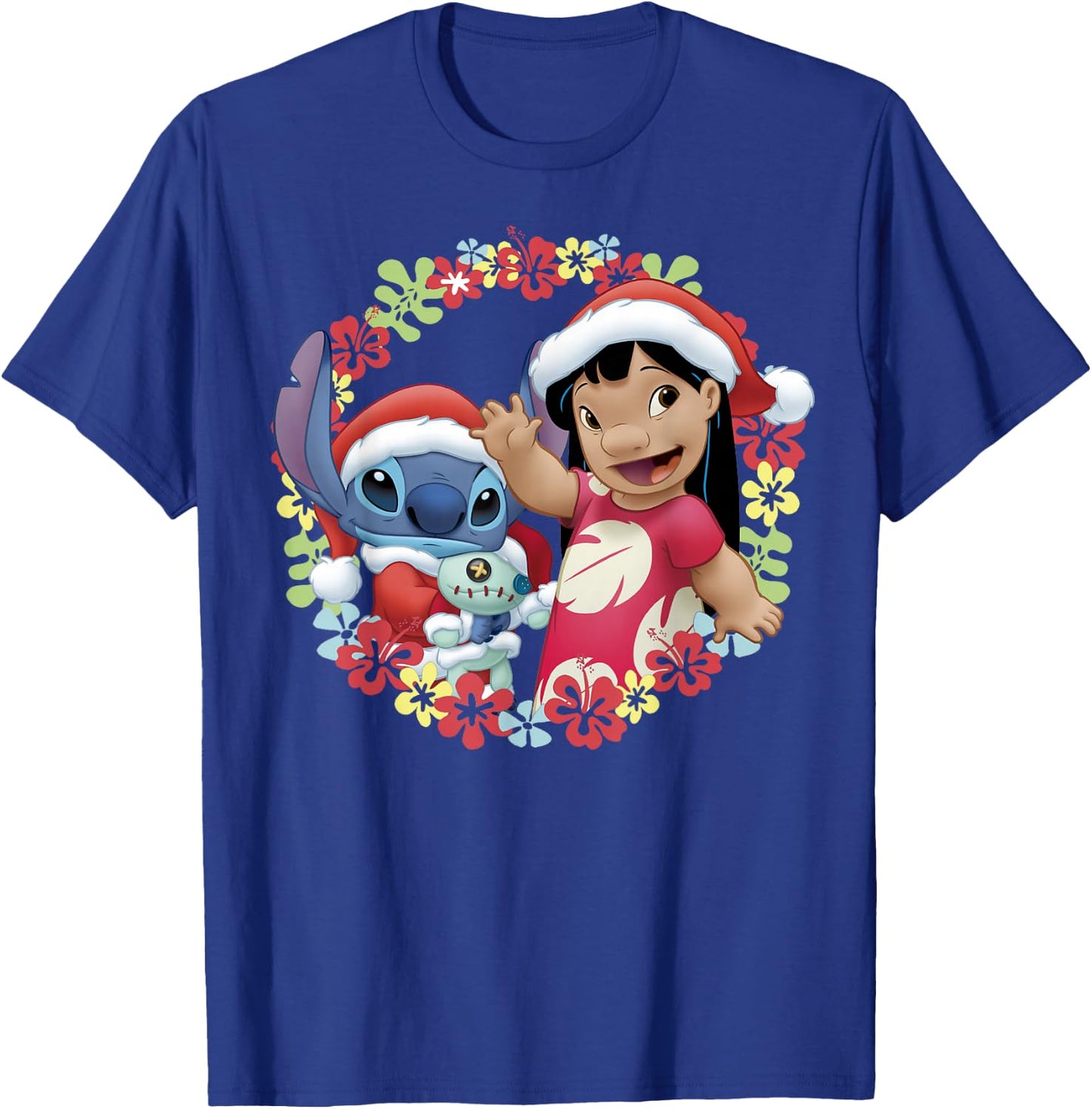 Disney Lilo & Stitch Christmas Hawaiian Flower Wreath T-Shirt - T-Shirt | Royal