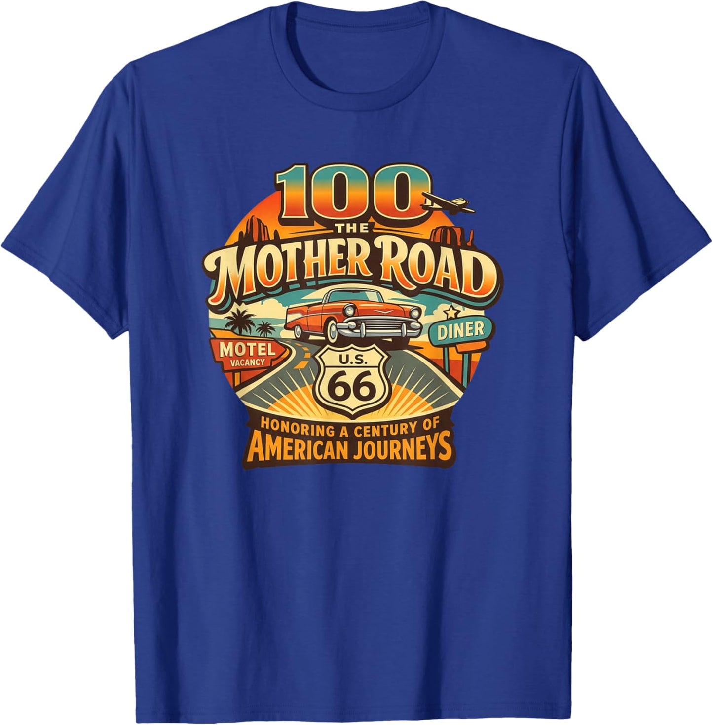 Retro US HWY 66 100th Anniversary Centennial The Mother Road T-Shirt - T-Shirt | Royal
