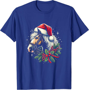 Shire Horse Christmas Wreath Cute Xmas Horse Lover Santa Hat T-Shirt - T-Shirt | Royal