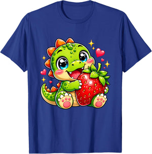 Cute Kawaii Strawberry Baby Dinosaur Summer Fruit Lover Gift T-Shirt - T-Shirt | Royal