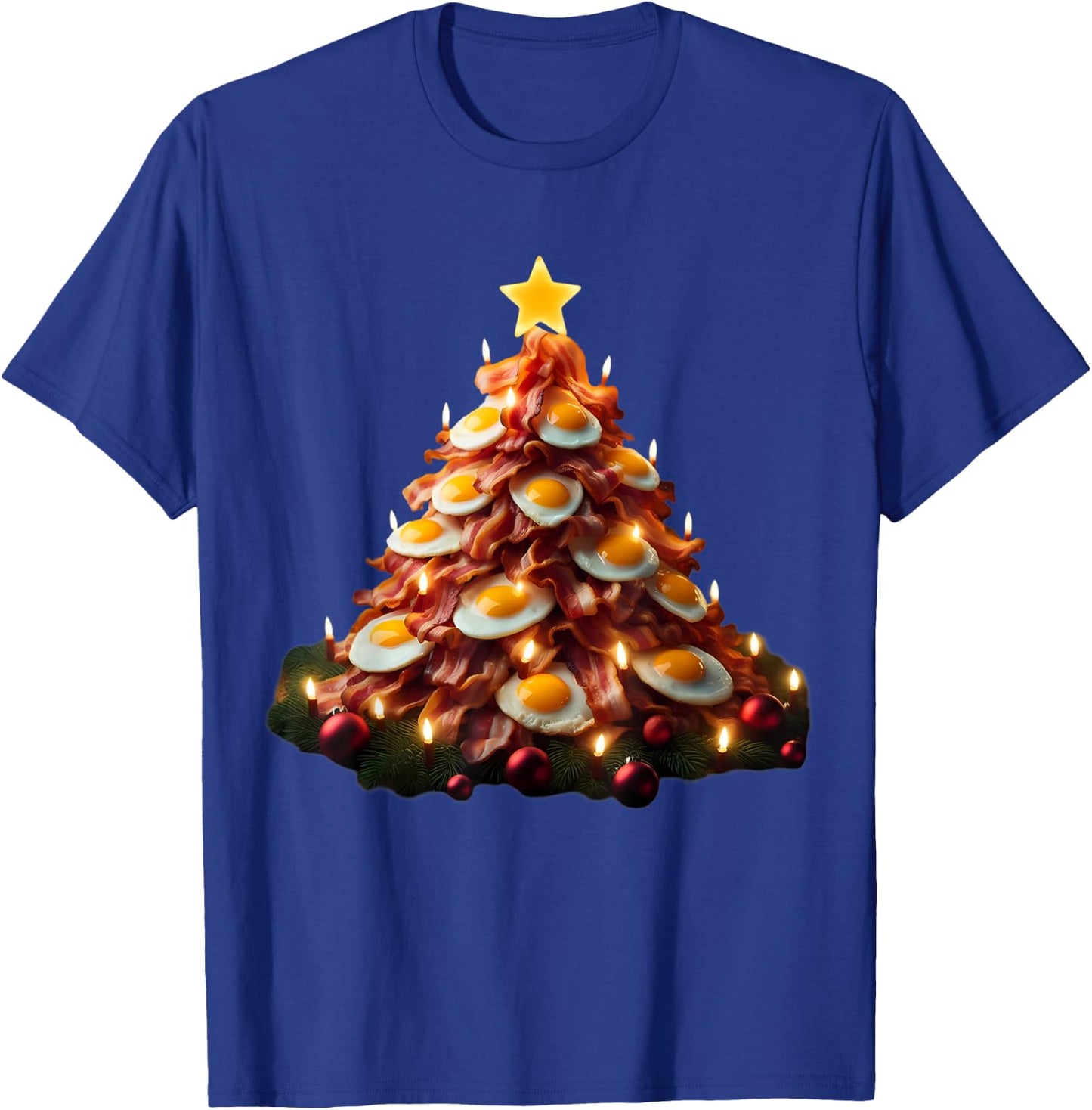 Bacon Christmas Tree With Eggs Carnivore Keto Meat Lover Fun T-Shirt - T-Shirt | Royal