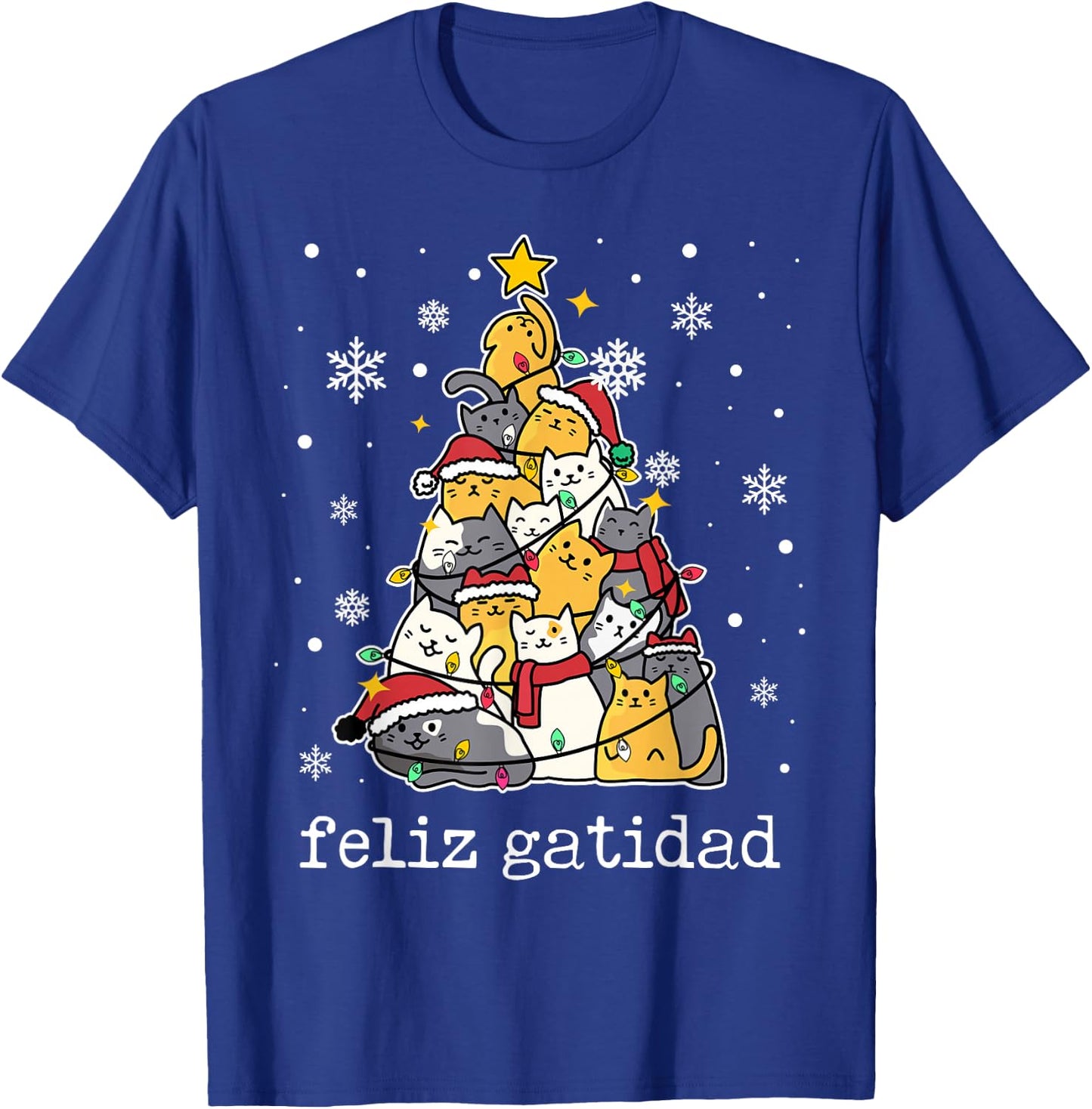 Feliz Navidad Cat Lover Xmas Tree Spanish Mexican Christmas T-Shirt - T-Shirt | Royal