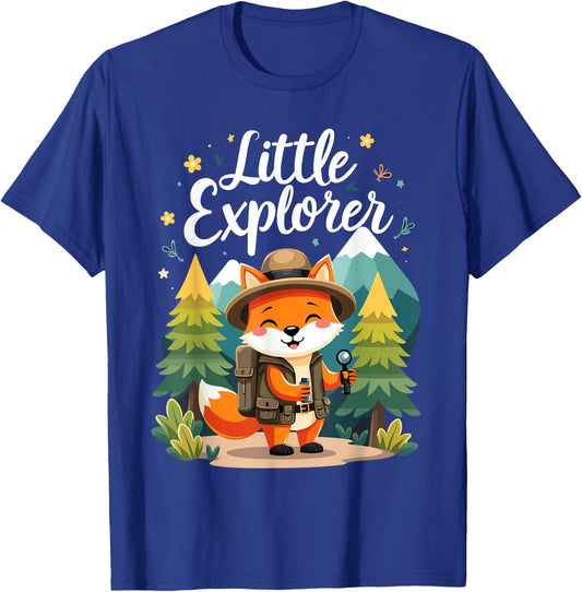 Little Explorer, Cute Fox Camping Hiking Children T-Shirt - T-Shirt | Royal
