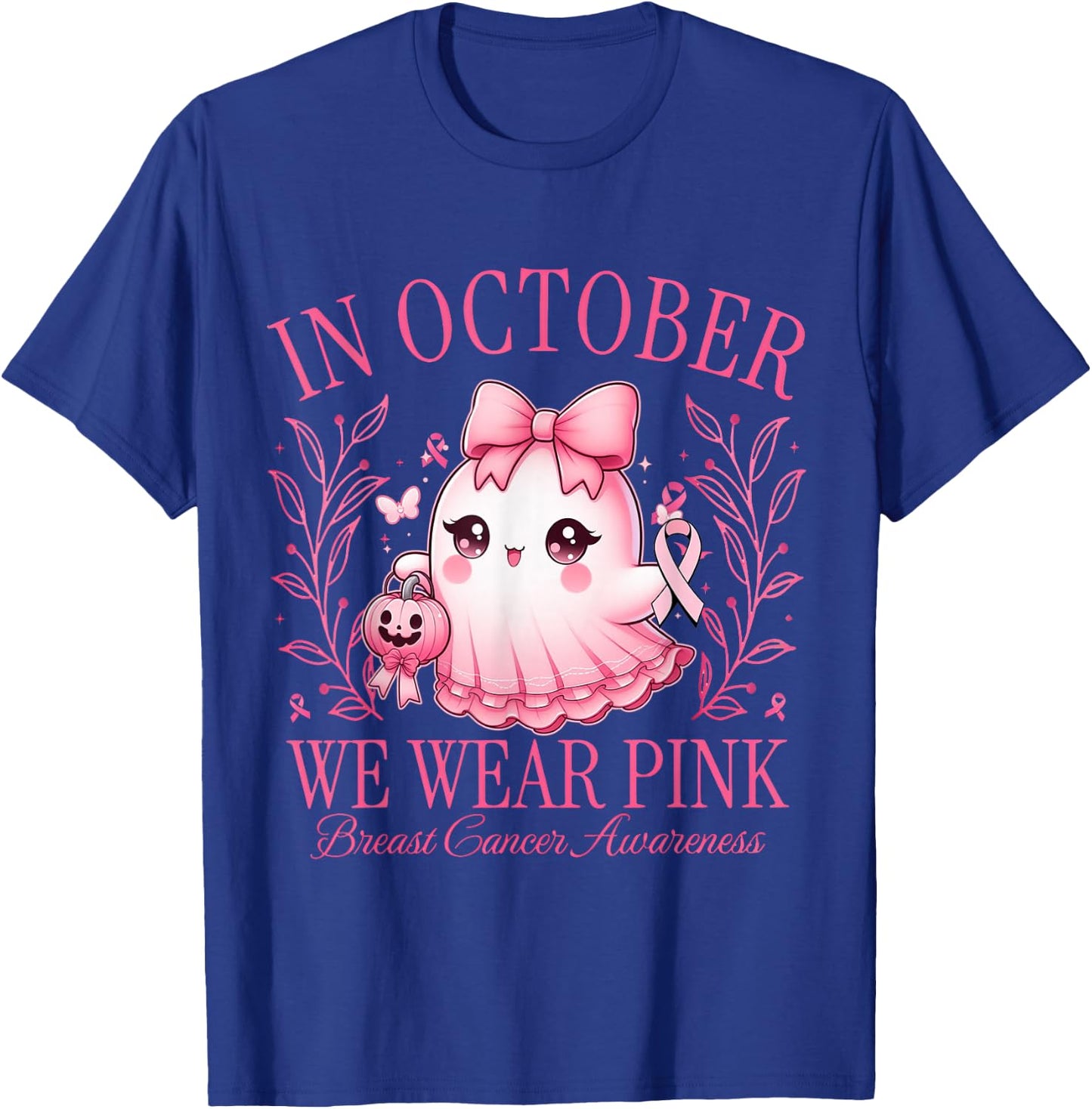 In October We Wear Pink Breast Cancer Ghost Coquetty T-Shirt - T-Shirt | Royal
