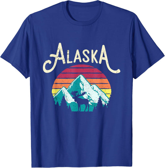 Retro Alaska AK Juneau Mountains Wildlife Moose T-Shirt - T-Shirt | Royal