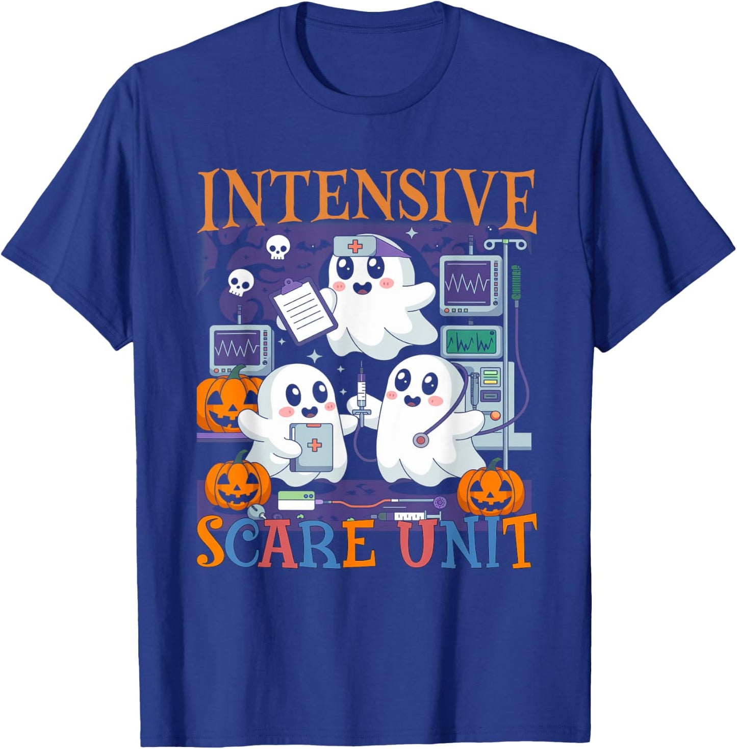 Halloween Intensive Care Scare Unit Ghost Nurse ICU Nursing T-Shirt - T-Shirt | Royal