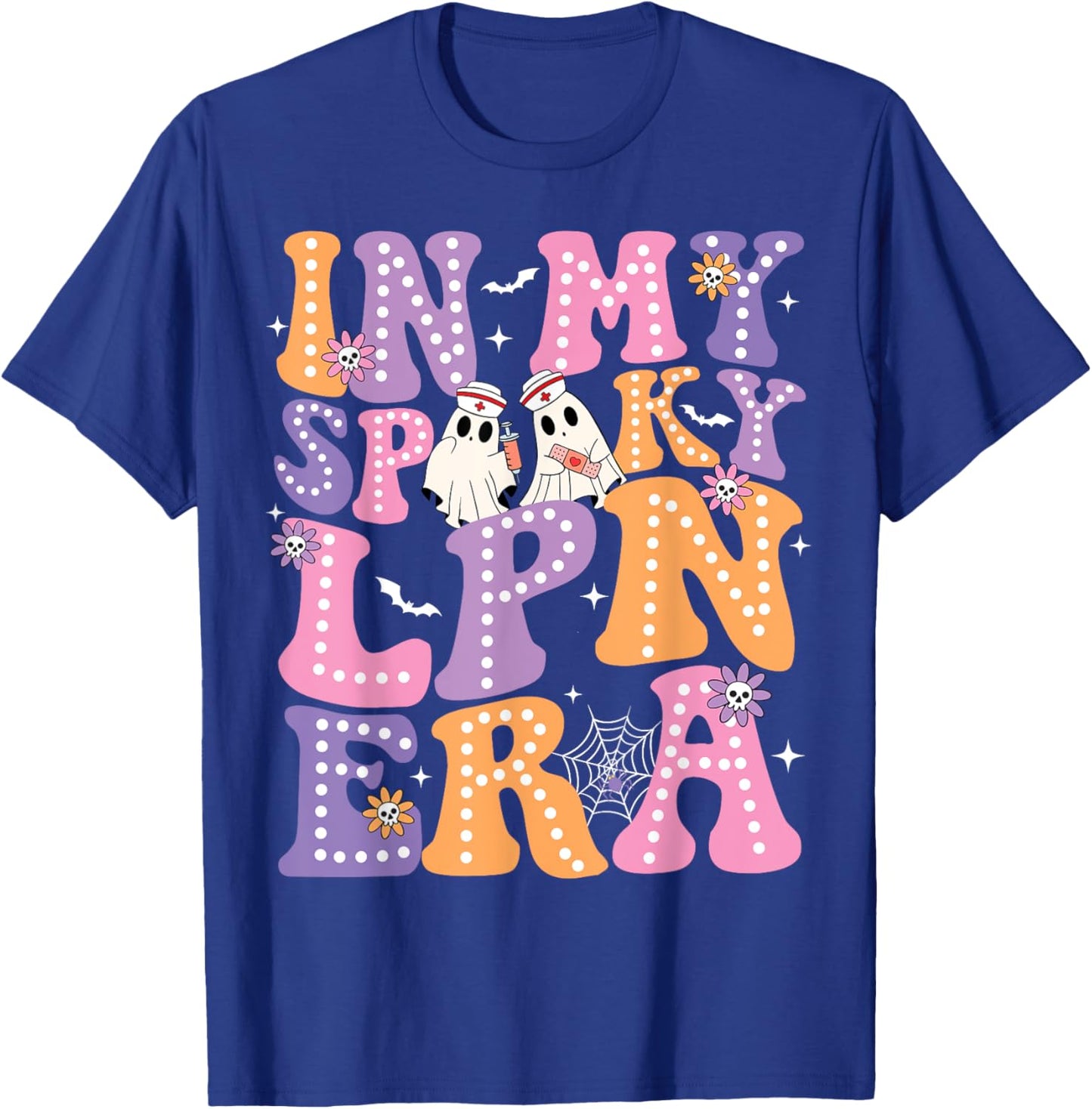 Groovy In My Spooky LPN Era Ghost Nurse Halloween Nursing T-Shirt - T-Shirt | Royal