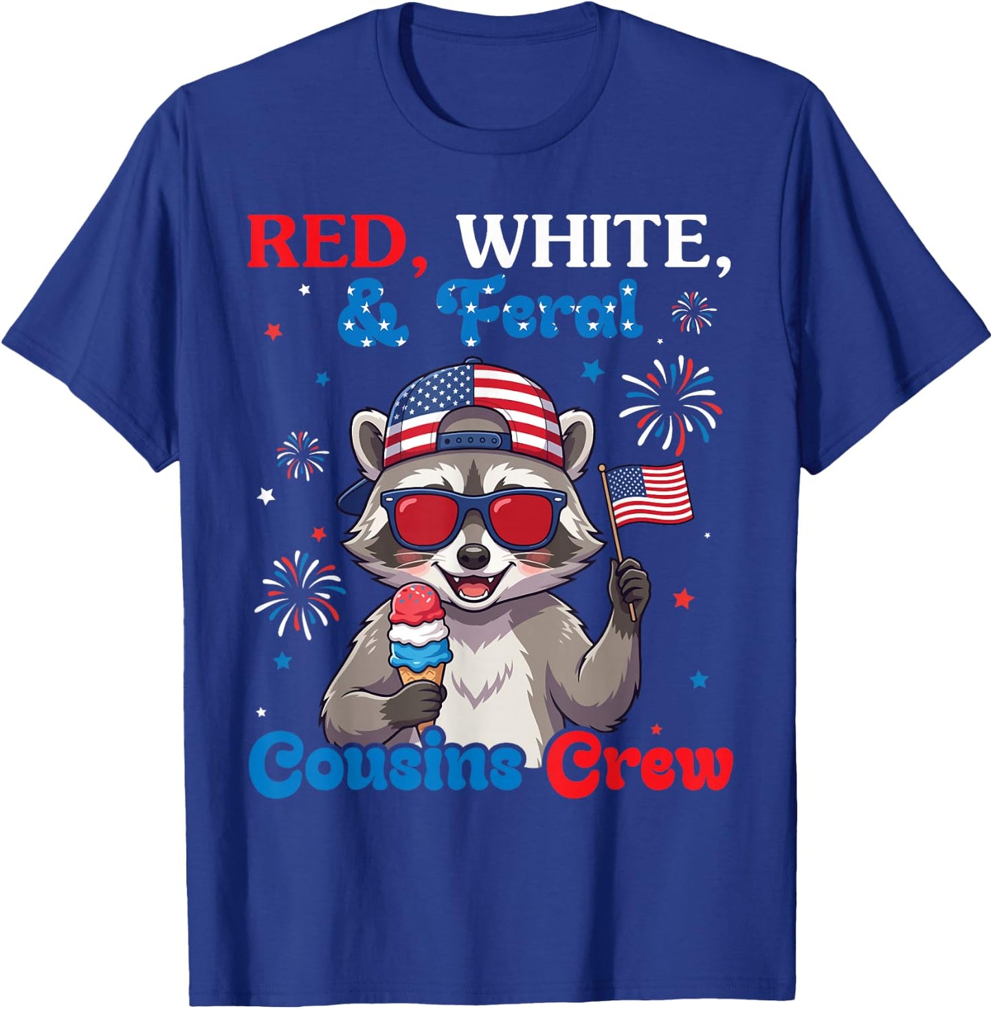Red White Feral Cousins Crew Patriotic Raccoon July 4th Boys T-Shirt - T-Shirt | Royal