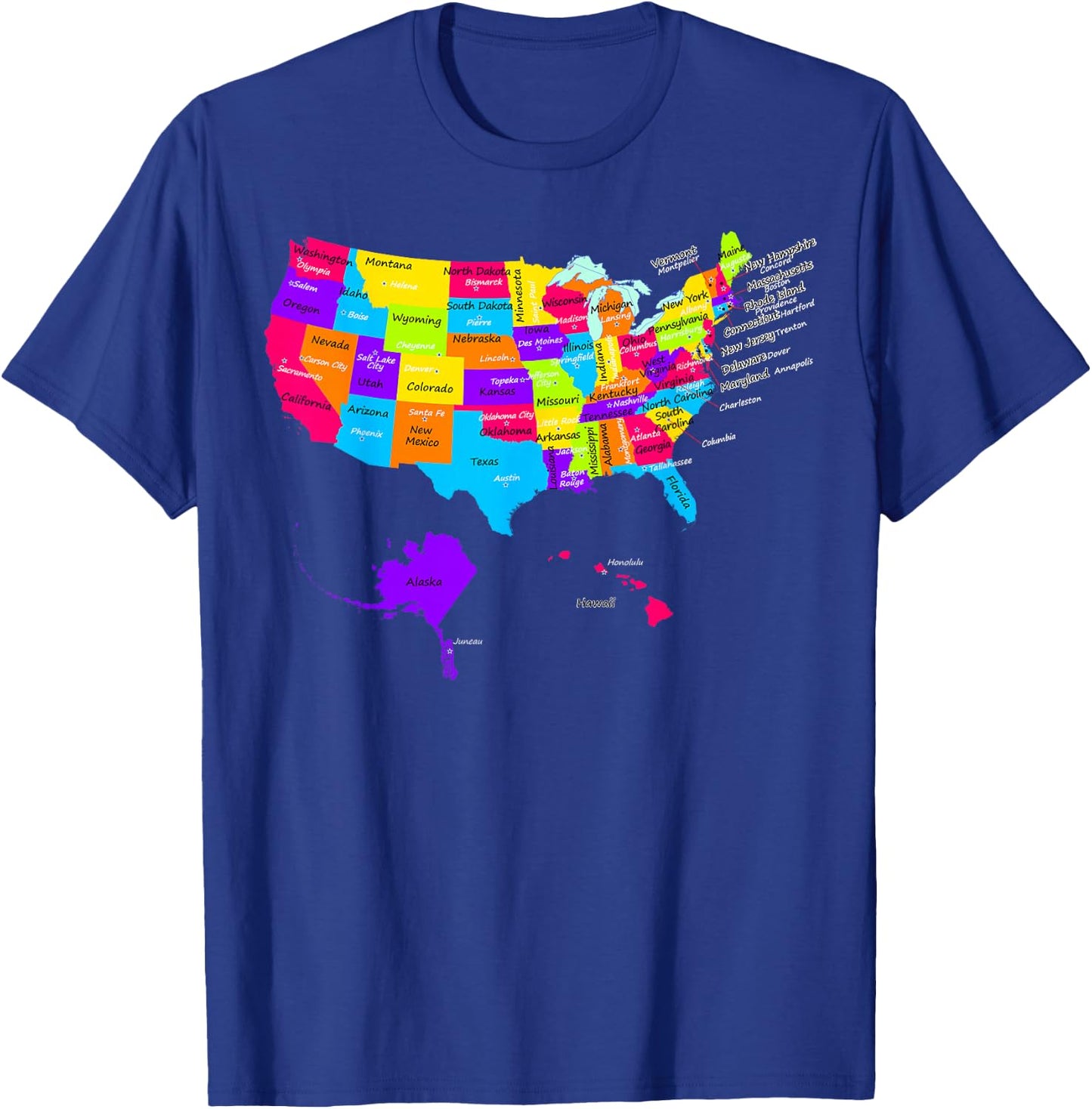 United States map with States and Capital Cities Shirt T-Shirt - T-Shirt | Royal