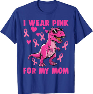 I Wear Pink For My Mom T-rex Dinosaur Breast Cancer T-Shirt - T-Shirt | Royal