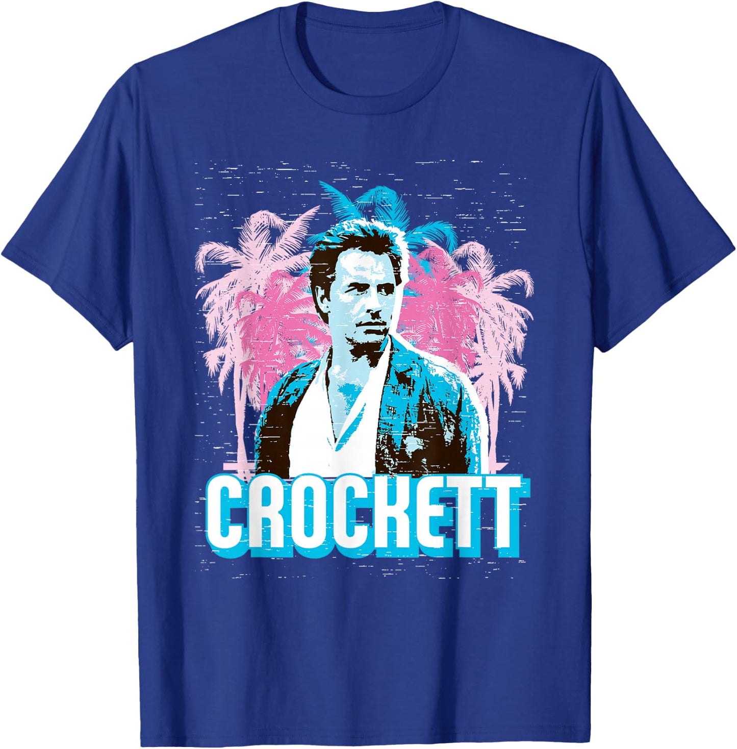 Miami Vice Crockett and Palm Tree Scenery T-Shirt - T-Shirt | Royal