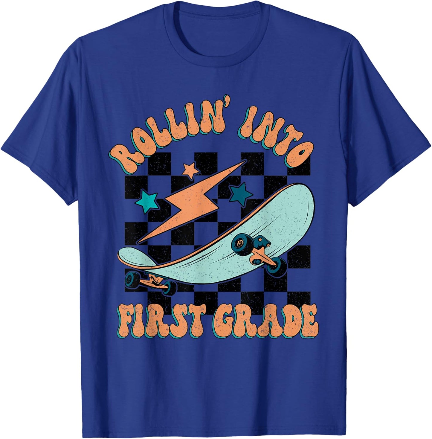 Rollin Into First Grade Skateboard Boy Back to School T-Shirt - T-Shirt | Royal