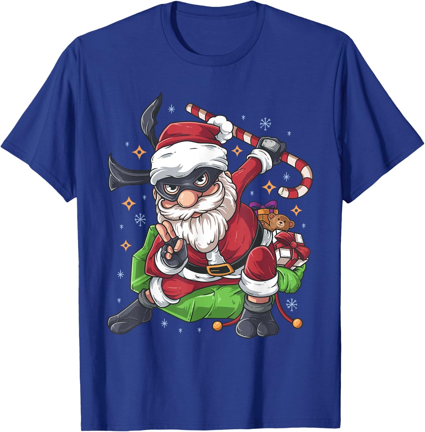 Ninja Santa Claus Candy Cane Funny Christmas Holiday T-Shirt - T-Shirt | Royal