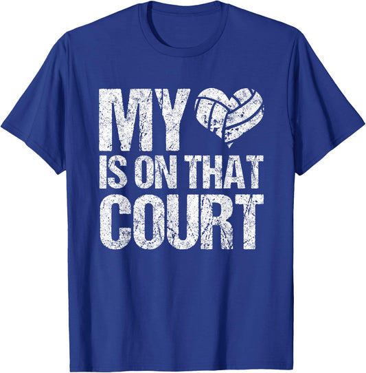 My Heart Is On That Court Vintage Volleyball Sports Mom T-Shirt - T-Shirt | Royal