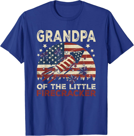 Grandpa of The Little Firecracker Fourth of July Birthday T-Shirt - T-Shirt | Royal