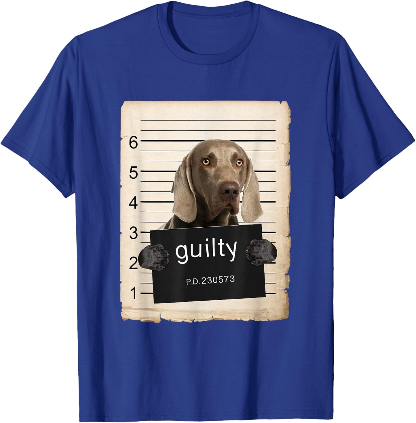 Weimaraner Dog Mug Shot Bad Dog T-Shirt - T-Shirt | Royal