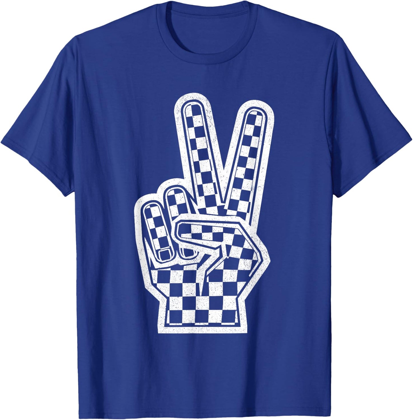 Checkered Peace Sign Shirt Vintage Racing Flag Kids Boy Girl T-Shirt - T-Shirt | Royal